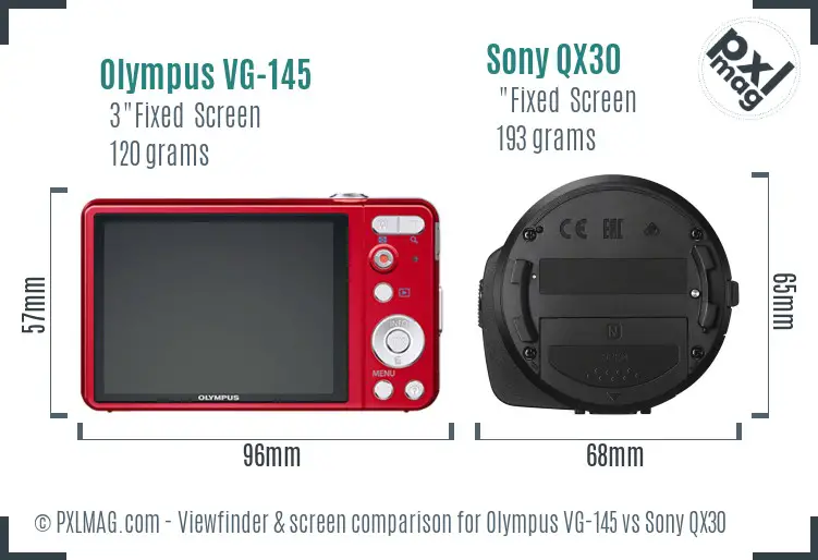 Olympus VG-145 vs Sony QX30 Screen and Viewfinder comparison