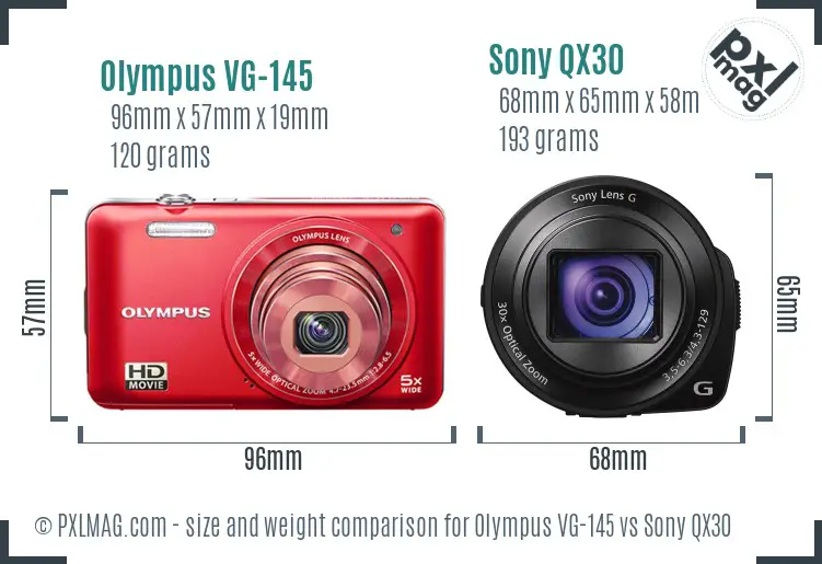 Olympus VG-145 vs Sony QX30 size comparison