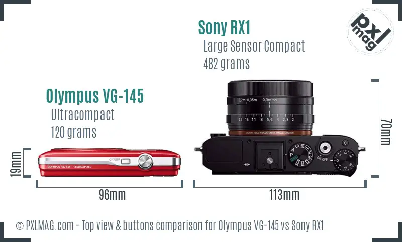 Olympus VG-145 vs Sony RX1 top view buttons comparison