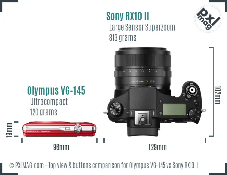Olympus VG-145 vs Sony RX10 II top view buttons comparison