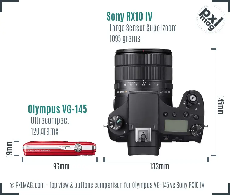 Olympus VG-145 vs Sony RX10 IV top view buttons comparison