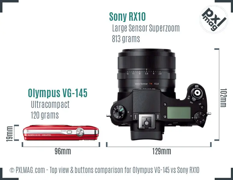 Olympus VG-145 vs Sony RX10 top view buttons comparison