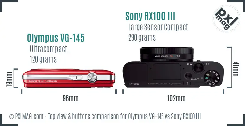 Olympus VG-145 vs Sony RX100 III top view buttons comparison