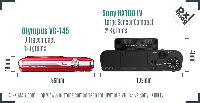 Olympus VG-145 vs Sony RX100 IV top view buttons comparison