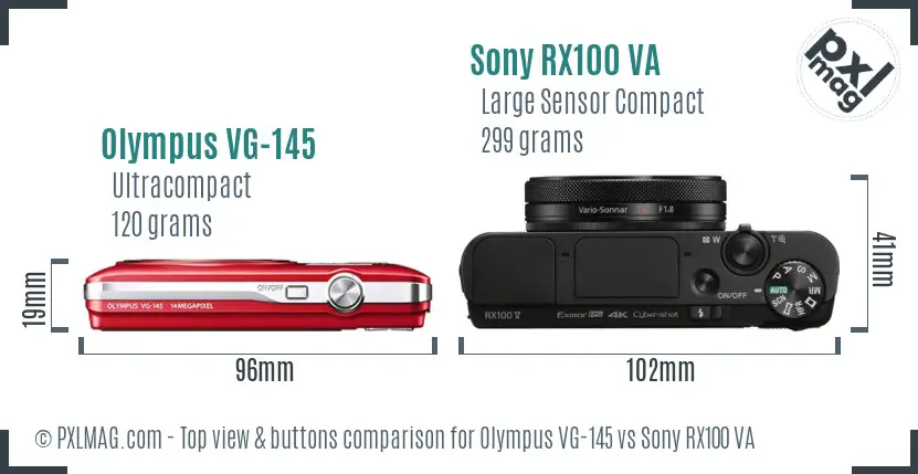 Olympus VG-145 vs Sony RX100 VA top view buttons comparison
