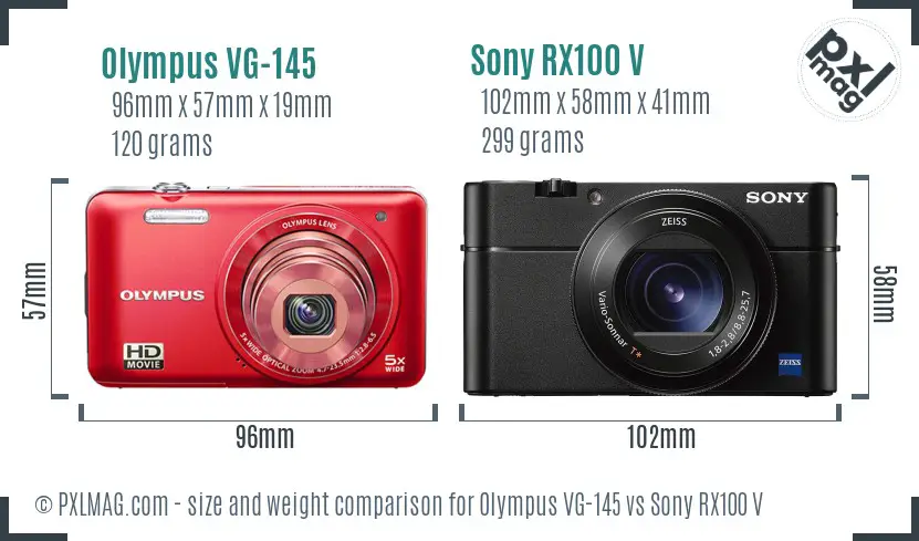 Olympus VG-145 vs Sony RX100 V size comparison