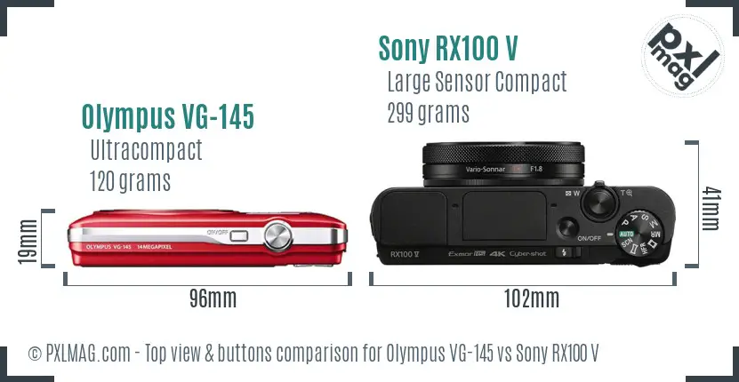 Olympus VG-145 vs Sony RX100 V top view buttons comparison