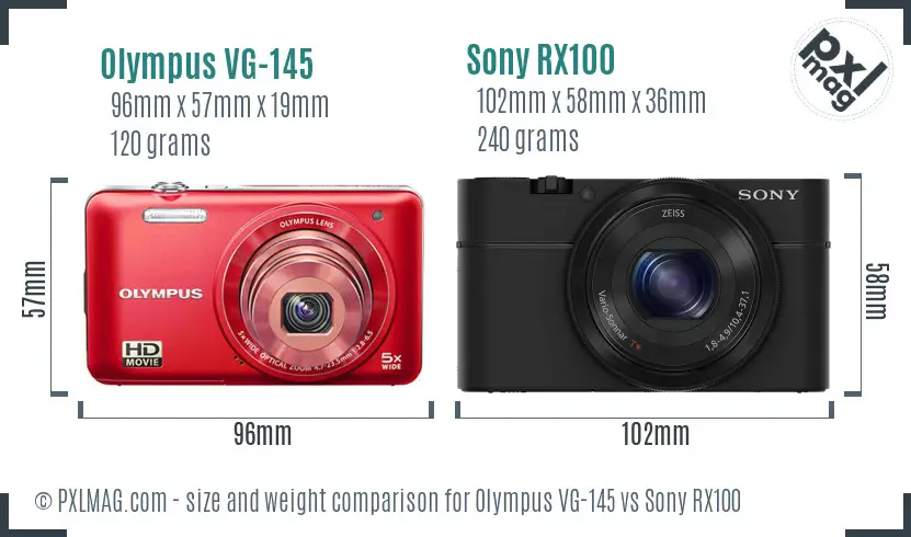 Olympus VG-145 vs Sony RX100 size comparison