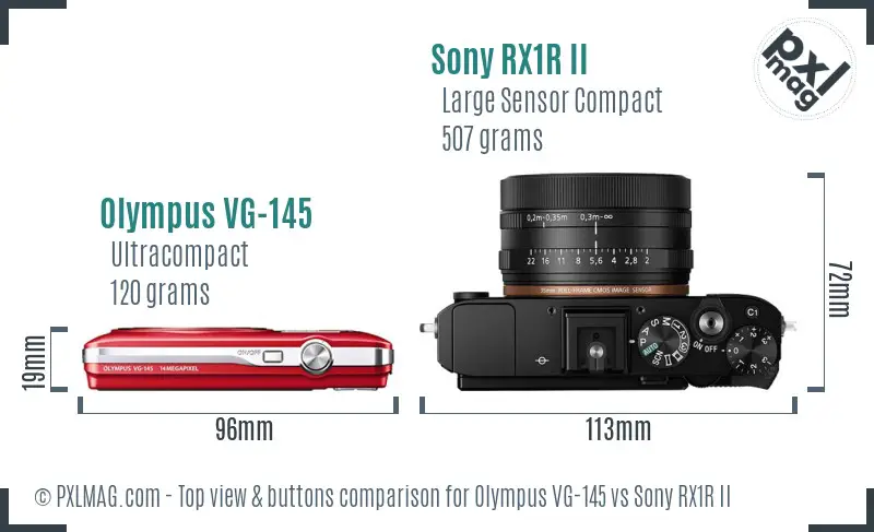 Olympus VG-145 vs Sony RX1R II top view buttons comparison