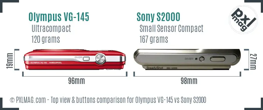 Olympus VG-145 vs Sony S2000 top view buttons comparison