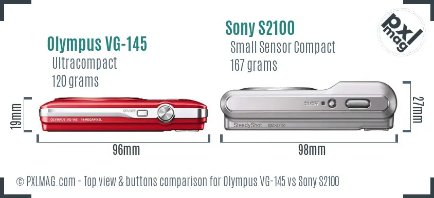 Olympus VG-145 vs Sony S2100 top view buttons comparison