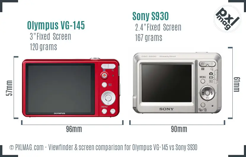 Olympus VG-145 vs Sony S930 Screen and Viewfinder comparison