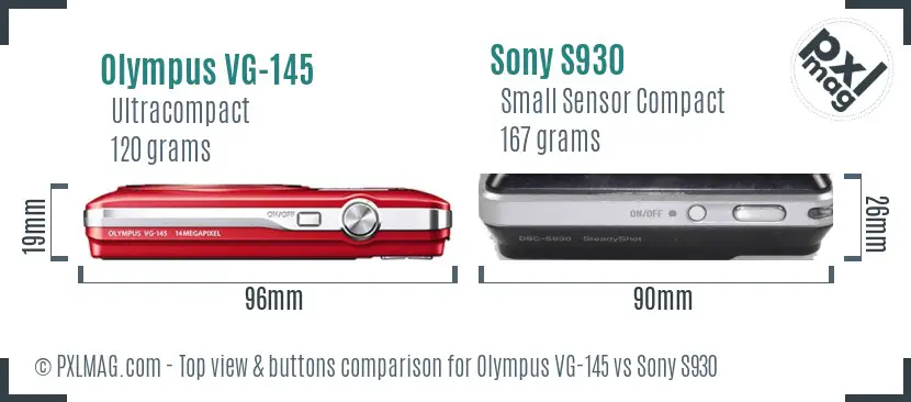 Olympus VG-145 vs Sony S930 top view buttons comparison