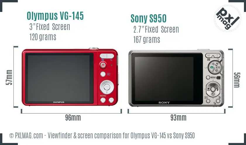 Olympus VG-145 vs Sony S950 Screen and Viewfinder comparison