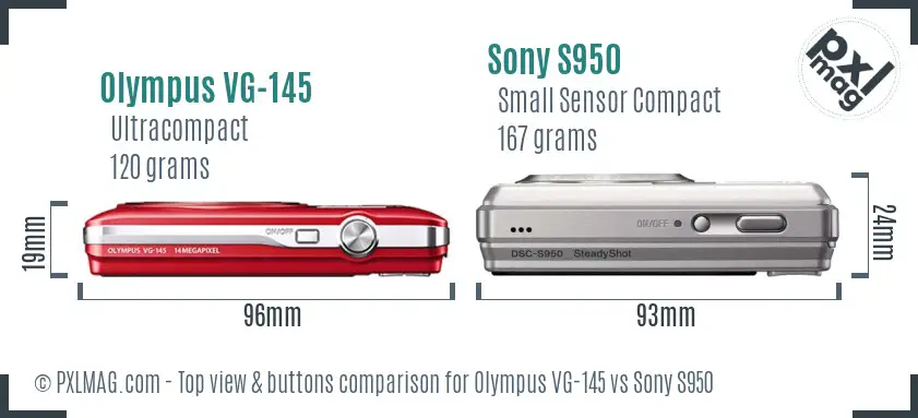 Olympus VG-145 vs Sony S950 top view buttons comparison