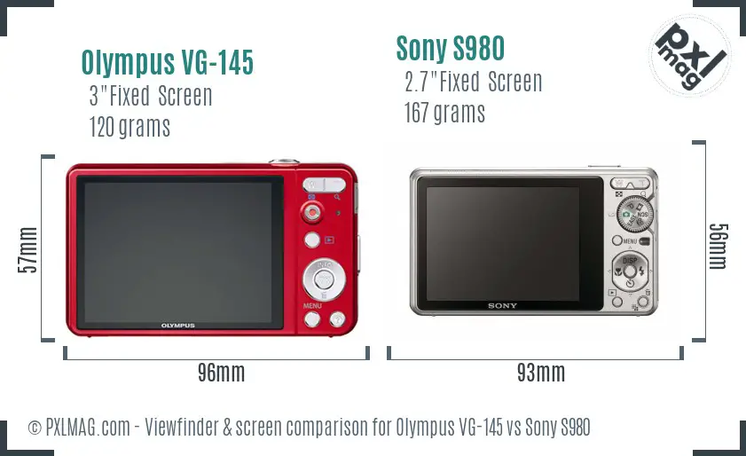 Olympus VG-145 vs Sony S980 Screen and Viewfinder comparison