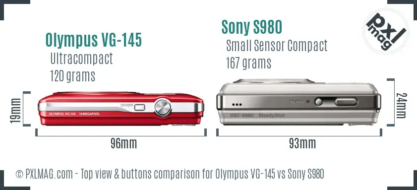 Olympus VG-145 vs Sony S980 top view buttons comparison