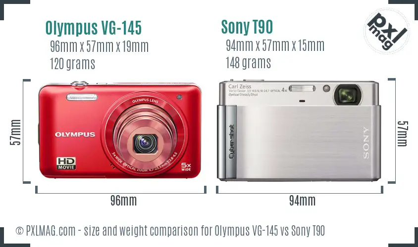 Olympus VG-145 vs Sony T90 size comparison