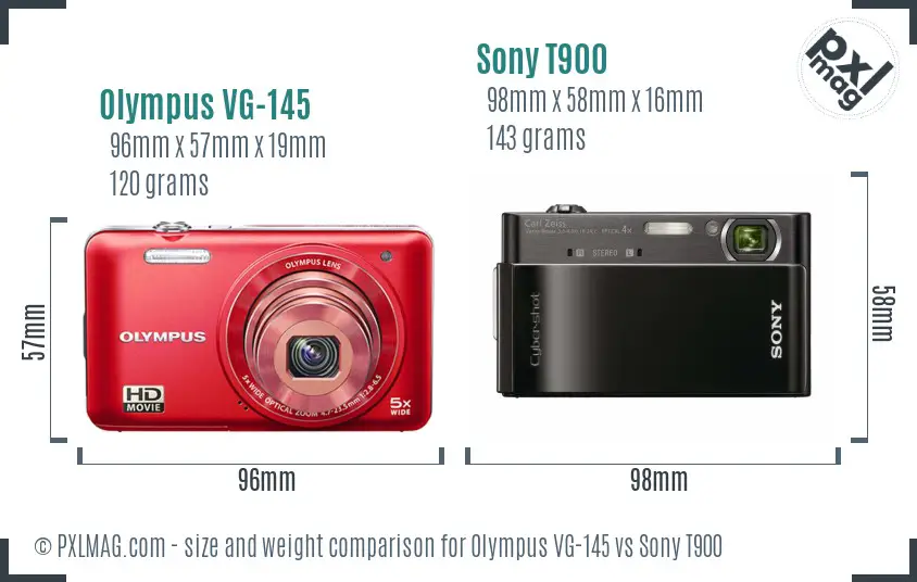 Olympus VG-145 vs Sony T900 size comparison