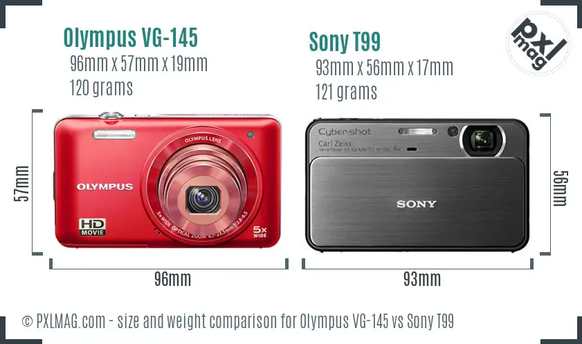 Olympus VG-145 vs Sony T99 size comparison