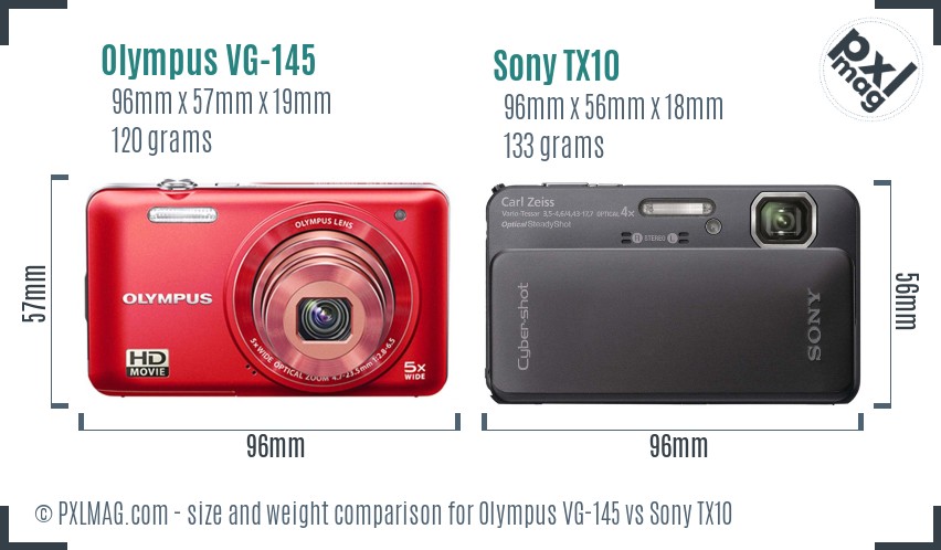 Olympus VG-145 vs Sony TX10 size comparison