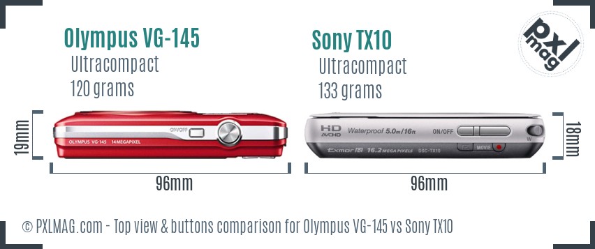 Olympus VG-145 vs Sony TX10 top view buttons comparison