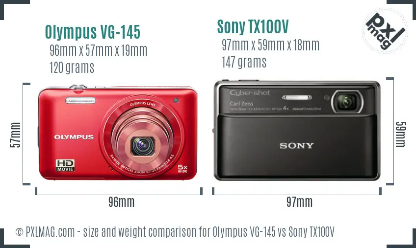 Olympus VG-145 vs Sony TX100V size comparison