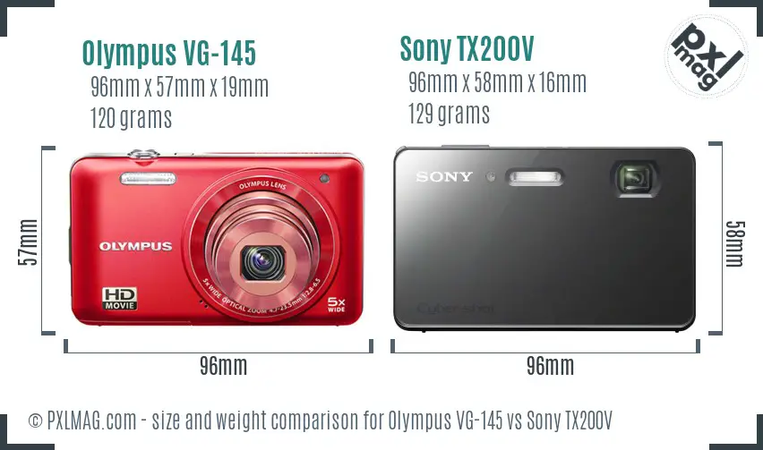 Olympus VG-145 vs Sony TX200V size comparison