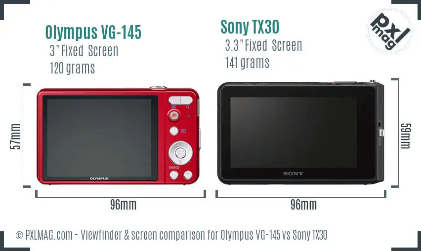 Olympus VG-145 vs Sony TX30 Screen and Viewfinder comparison