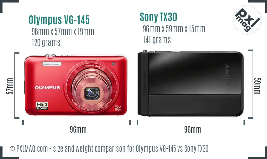 Olympus VG-145 vs Sony TX30 size comparison