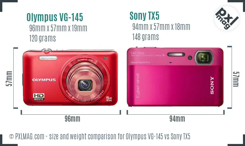 Olympus VG-145 vs Sony TX5 size comparison