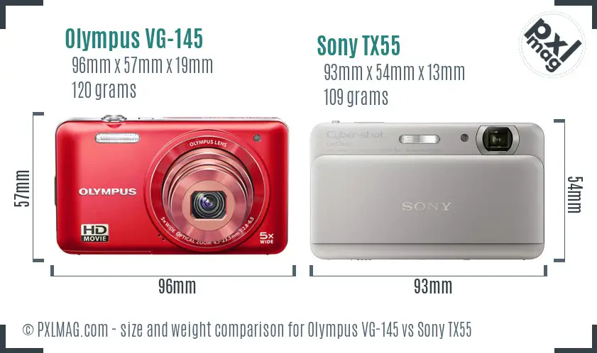 Olympus VG-145 vs Sony TX55 size comparison