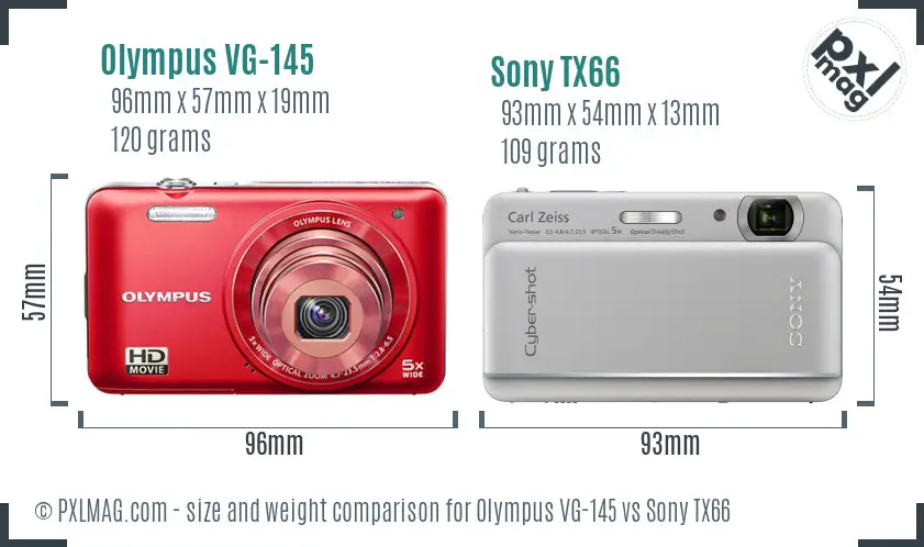 Olympus VG-145 vs Sony TX66 size comparison