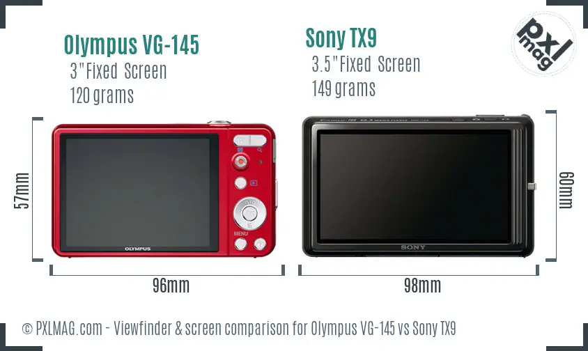 Olympus VG-145 vs Sony TX9 Screen and Viewfinder comparison