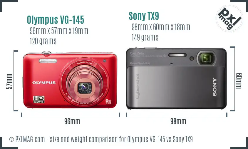 Olympus VG-145 vs Sony TX9 size comparison