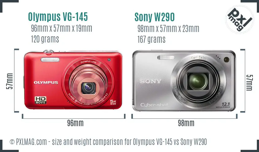 Olympus VG-145 vs Sony W290 size comparison