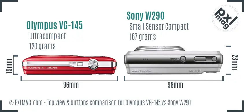 Olympus VG-145 vs Sony W290 top view buttons comparison
