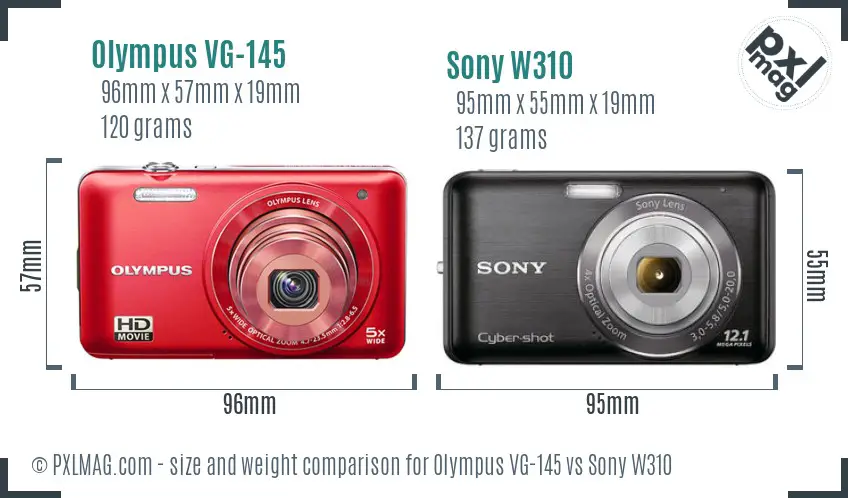 Olympus VG-145 vs Sony W310 size comparison