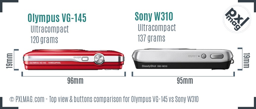 Olympus VG-145 vs Sony W310 top view buttons comparison