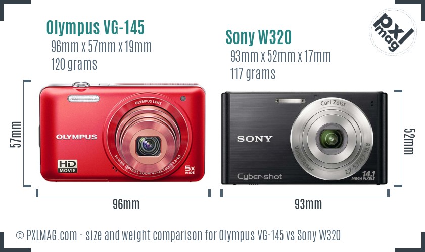 Olympus VG-145 vs Sony W320 size comparison