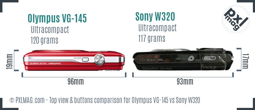 Olympus VG-145 vs Sony W320 top view buttons comparison