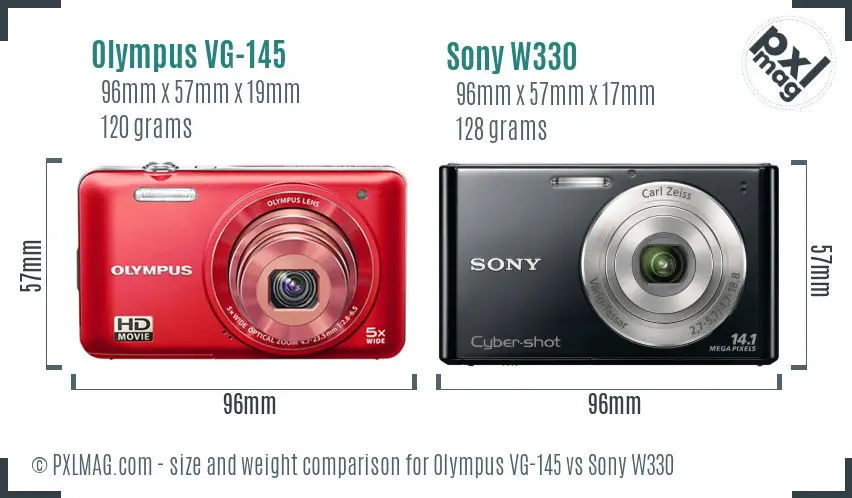 Olympus VG-145 vs Sony W330 size comparison