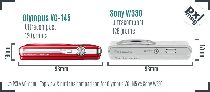 Olympus VG-145 vs Sony W330 top view buttons comparison