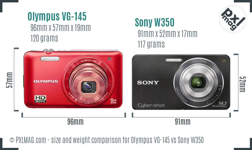 Olympus VG-145 vs Sony W350 size comparison