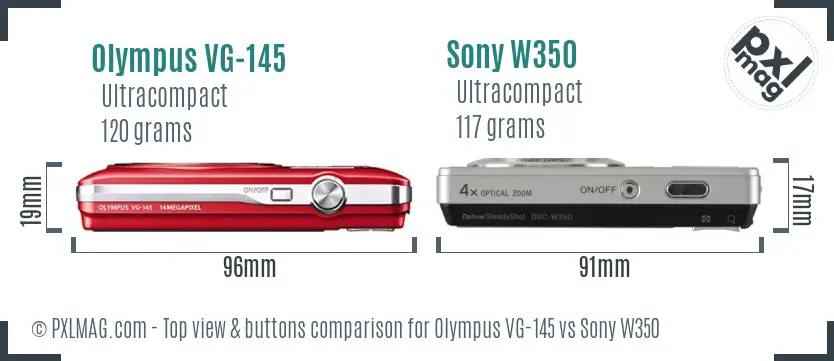 Olympus VG-145 vs Sony W350 top view buttons comparison