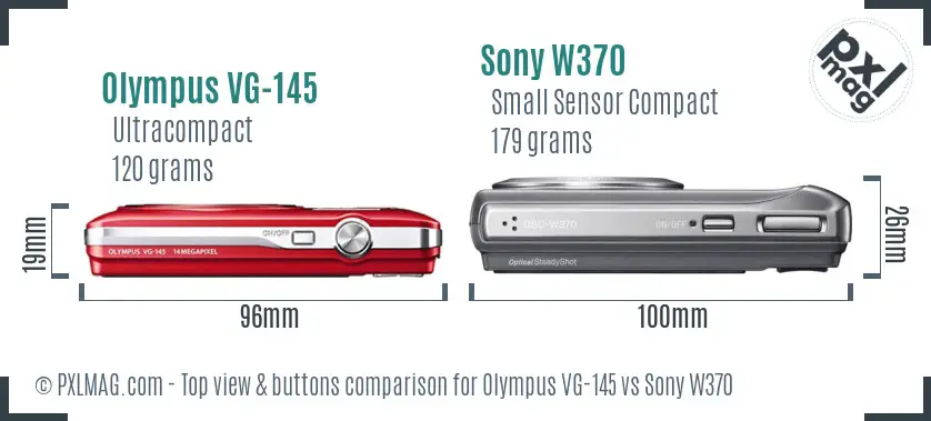 Olympus VG-145 vs Sony W370 top view buttons comparison