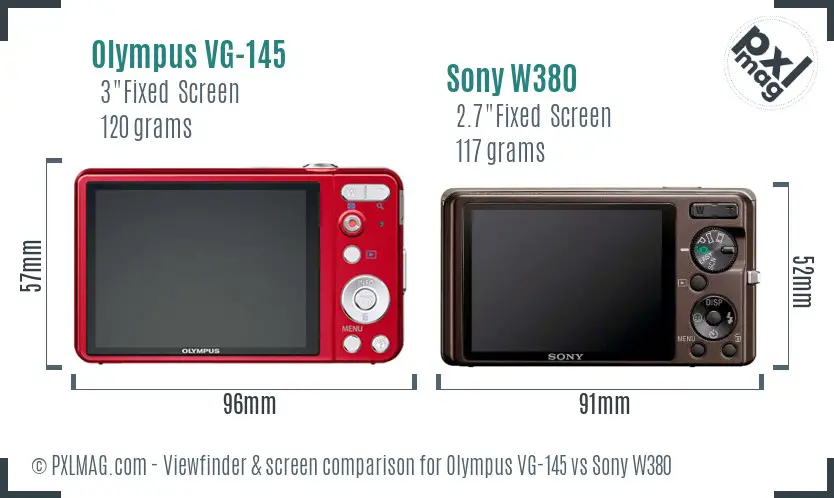 Olympus VG-145 vs Sony W380 Screen and Viewfinder comparison