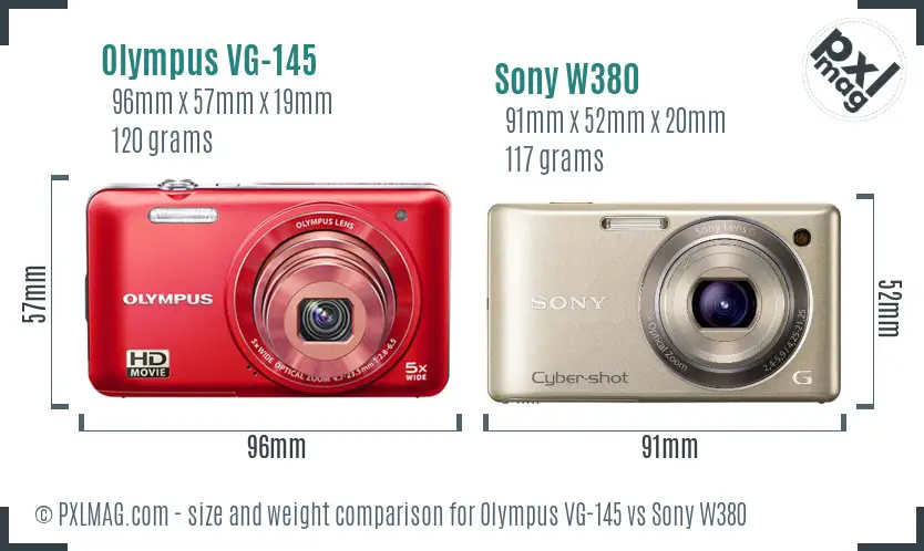 Olympus VG-145 vs Sony W380 size comparison