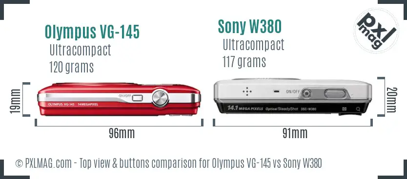 Olympus VG-145 vs Sony W380 top view buttons comparison