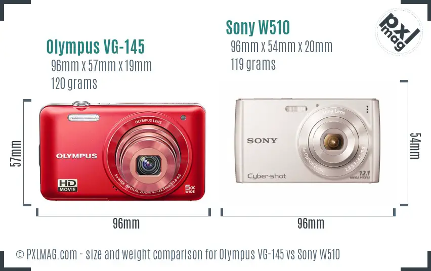 Olympus VG-145 vs Sony W510 size comparison